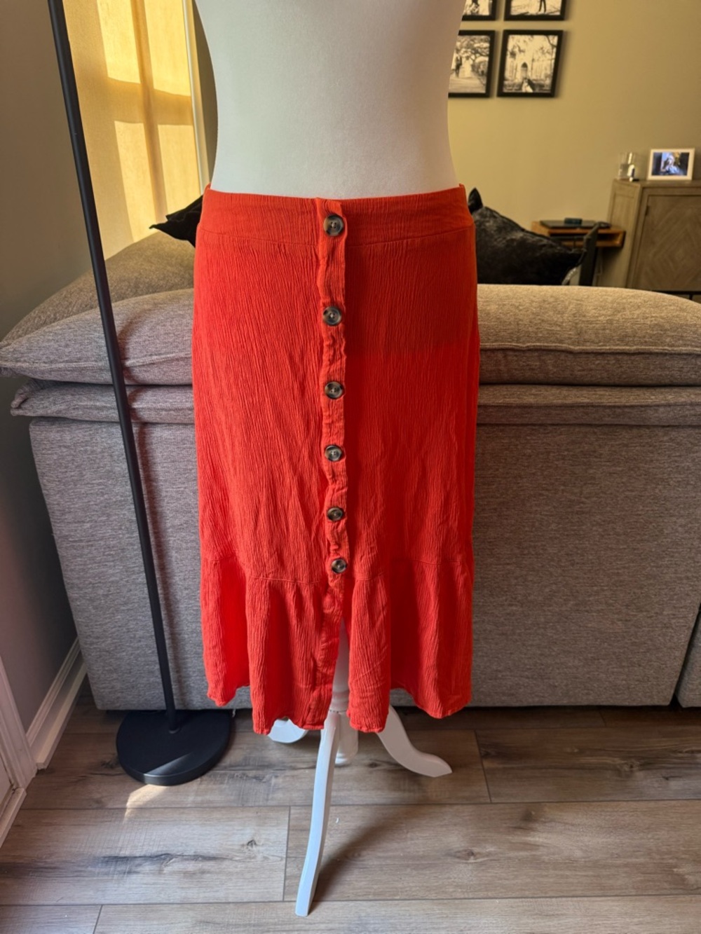 Women’s Orange Button-Front Midi Skirt